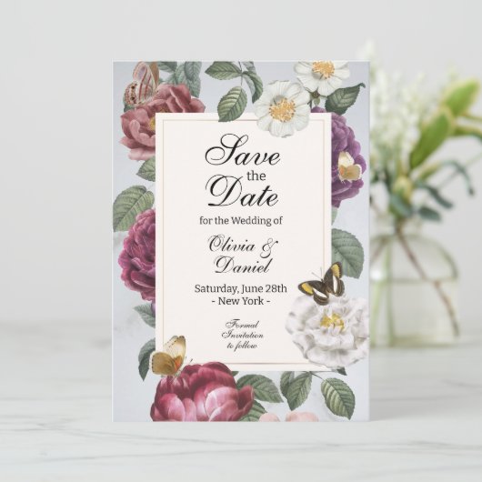 Save the Date Blumenblutschmetterling-Blume (Stehend Vorderseite)