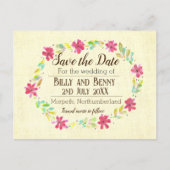 Save the Date blumengealtert Ankündigungspostkarte (Vorderseite)