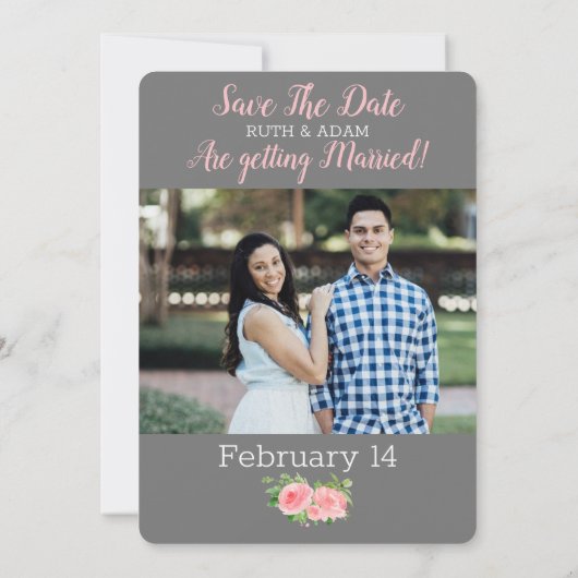 Save the Date blumengeschmücktes Foto Einladung (Rückseite)
