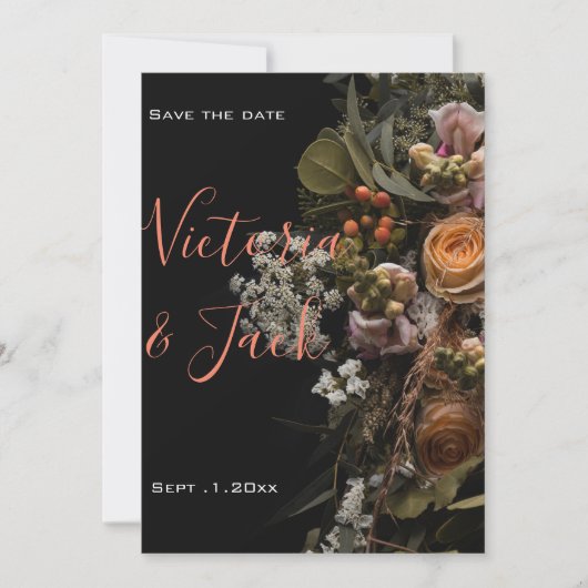 Save the Date blumengrün, orange Einladung (Vorderseite)