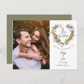 Save the Date Blumenherz Garland Foto Ankündigungspostkarte (Vorne/Hinten)