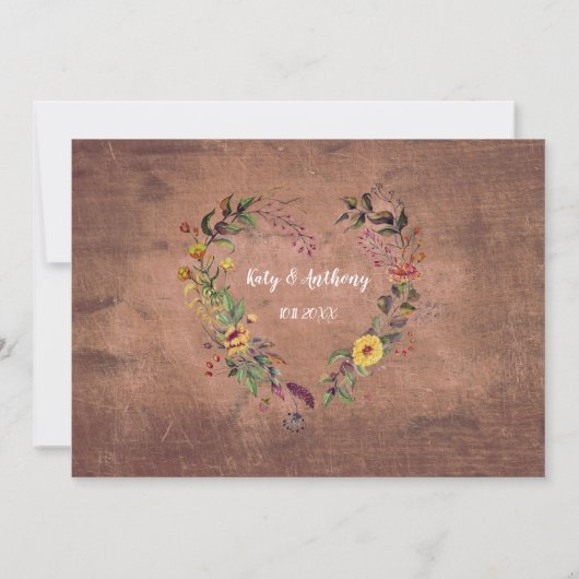 Save the Date Blumenherz Rustikales Foto (Rückseite)