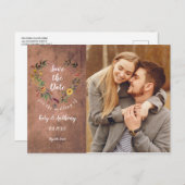 Save the Date Blumenherz Rustikales Foto Hochzeit Ankündigungspostkarte (Vorne/Hinten)