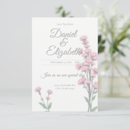 Save The Date Blumenhochzeits-Einladung (Stehend Vorderseite)