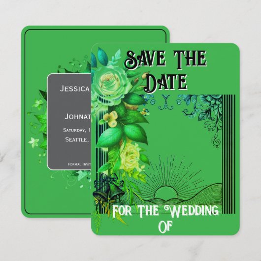 Save the Date Blumenkarte Green Sunrise (Vorne/Hinten)