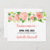 Save the Date Blumenkoralle Pfirsich Rosa Rose Blu Ankündigungspostkarte (Vorne/Hinten)