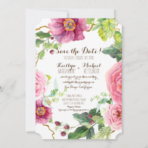 Save the Date Blumenkraut Wasserfarben Rose Peak