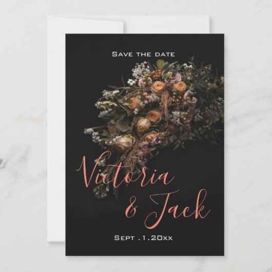 Save the Date blumenreich, orange Einladung (Vorderseite)