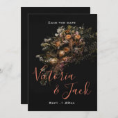 Save the Date blumenreich, orange Einladung (Vorne/Hinten)