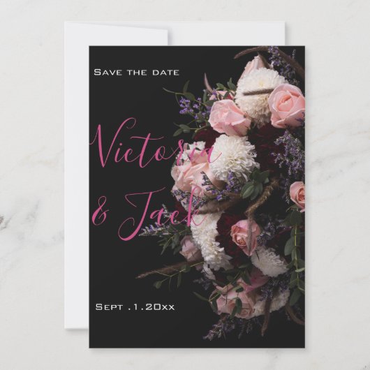 Save the Date blumig, bordeauxfarben, blau Einladung (Vorderseite)