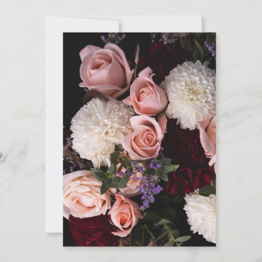 Save the Date blumig, bordeauxfarben, blau Einladung (Rückseite)