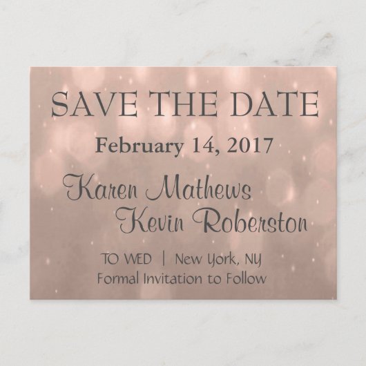 Save The Date | Blush Bokeh Ankündigungspostkarte (Vorderseite)