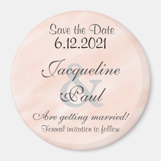 Save the Date Blush Personalisiert Round Magnet (Vorne)
