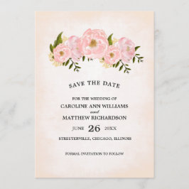 Save The Date. Blush Pink Peonies Card Date