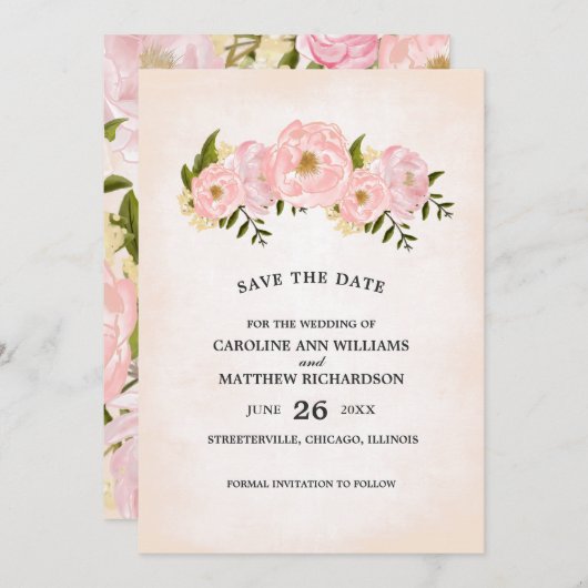 Save The Date. Blush Pink Peonies Card Save The Date (Vorne/Hinten)