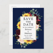 Save the Date Blütenblau mit gemischten Farben Postkarte (Vorne/Hinten)