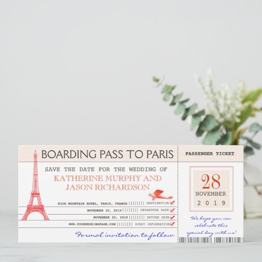 Save the Date Boarding an Paris france (Stehend Vorderseite)