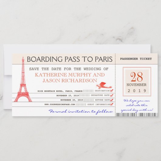 Save the Date Boarding an Paris france (Vorderseite)