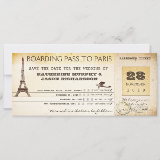 Save the Date Boarding an Paris france (Vorderseite)
