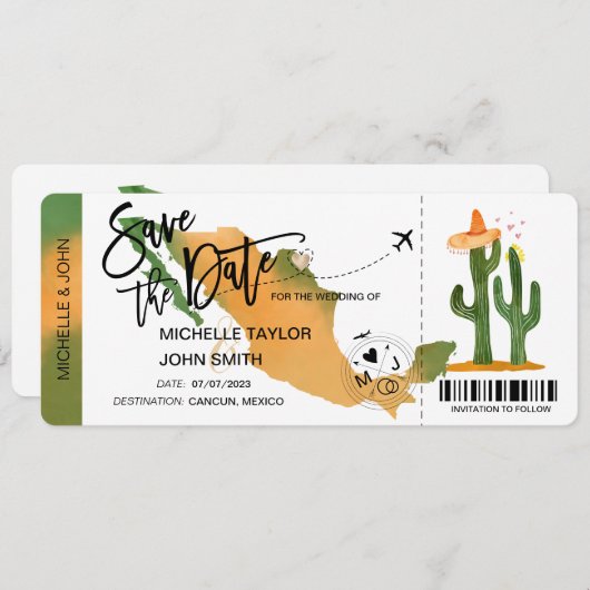 Save the Date Boarding Mexiko Einladung (Vorne/Hinten)