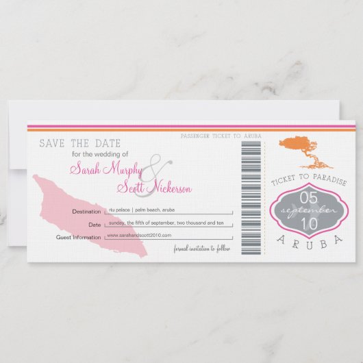 Save the Date Boarding nach Aruba (Vorderseite)