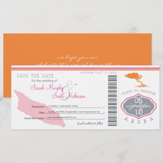 Save the Date Boarding nach Aruba (Vorne/Hinten)