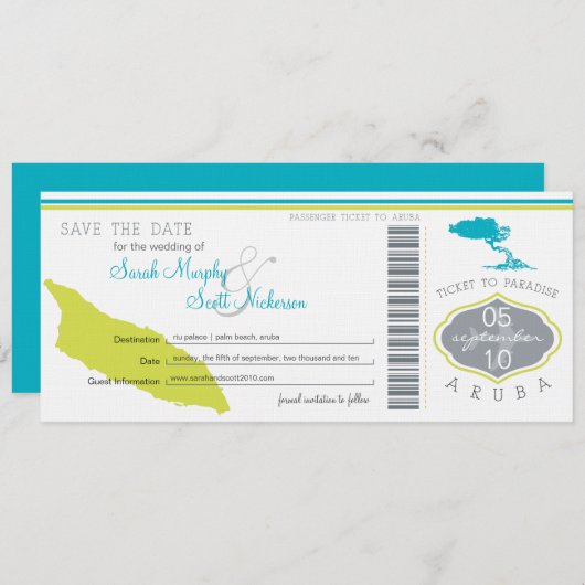 Save the Date Boarding nach Aruba (Vorne/Hinten)