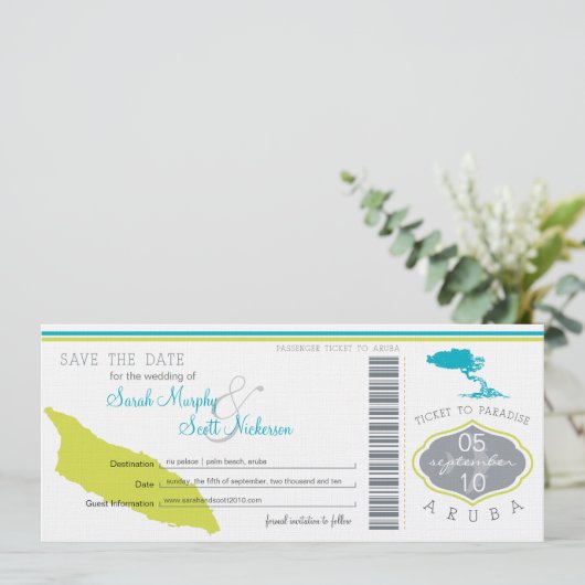 Save the Date Boarding nach Aruba (Stehend Vorderseite)