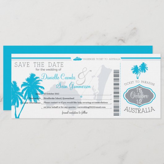 Save the Date Boarding nach Australien (Vorne/Hinten)