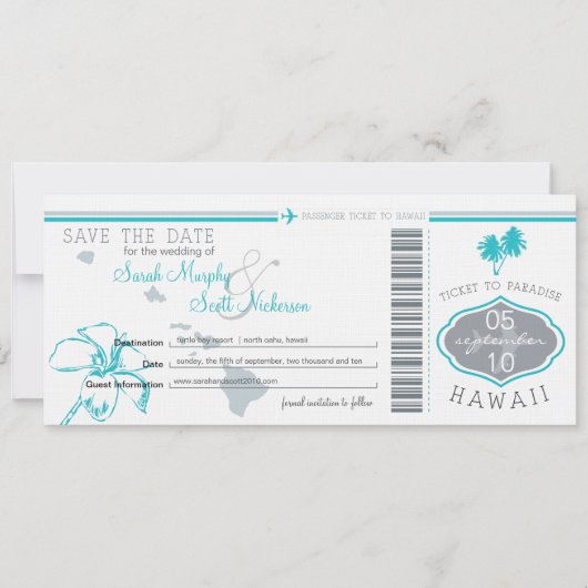 Save the Date Boarding nach Hawaii (Vorderseite)