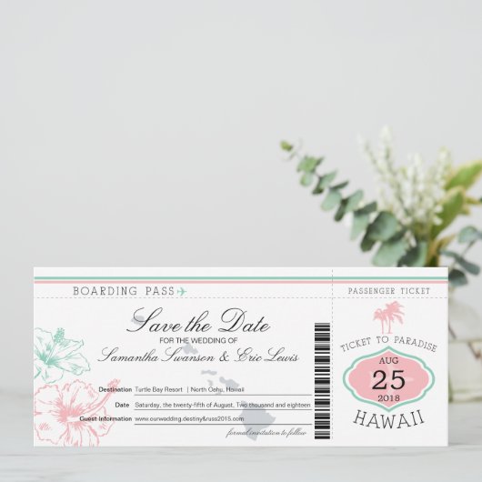 Save the Date Boarding nach Hawaii (Stehend Vorderseite)
