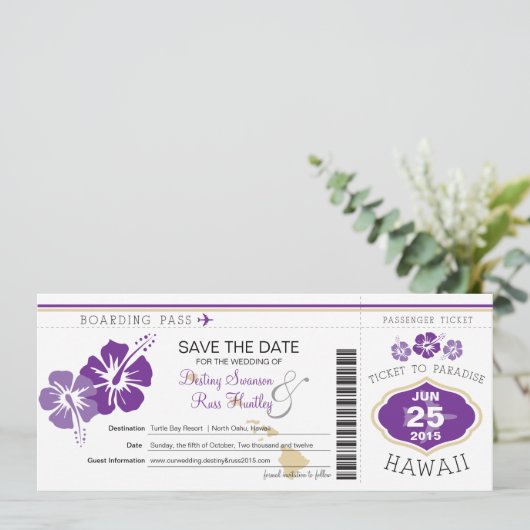 Save the Date Boarding nach Hawaii (Stehend Vorderseite)