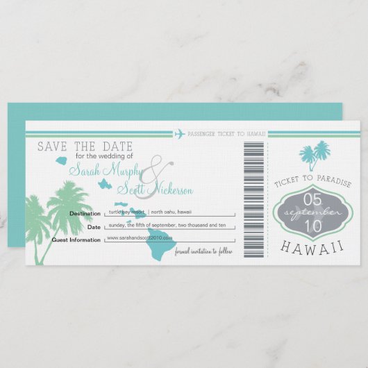 Save the Date Boarding nach Hawaii (Vorne/Hinten)