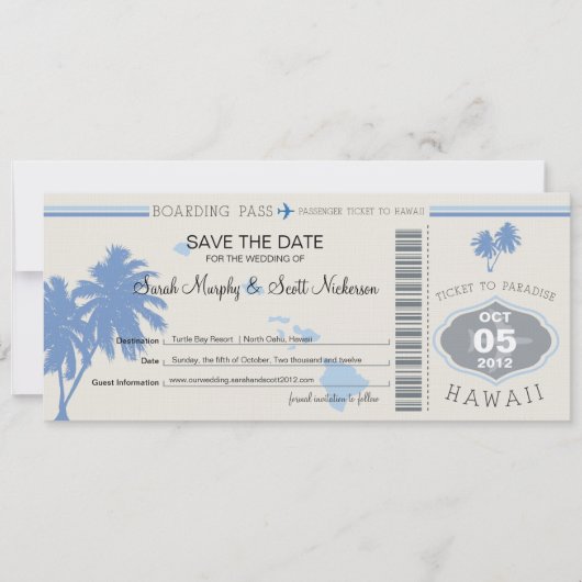 Save the Date Boarding nach Hawaii (Vorderseite)