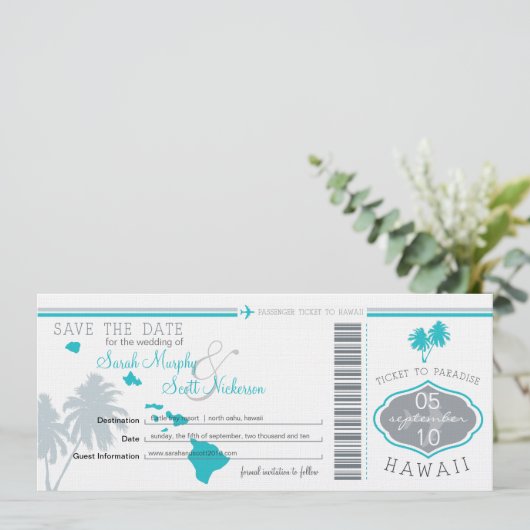 Save the Date Boarding nach Hawaii (Stehend Vorderseite)