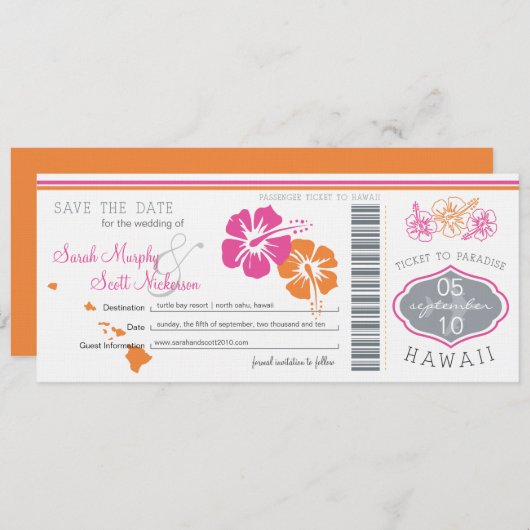 Save the Date Boarding nach Hawaii (Vorne/Hinten)