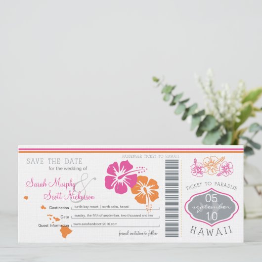 Save the Date Boarding nach Hawaii (Stehend Vorderseite)