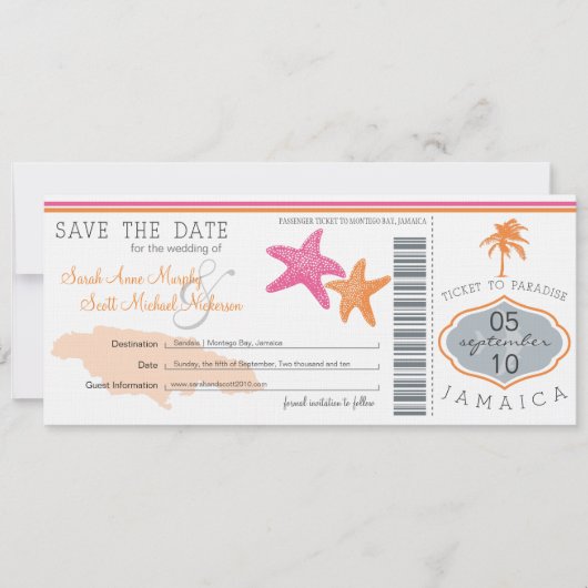 Save the Date Boarding nach Jamaika (Vorderseite)