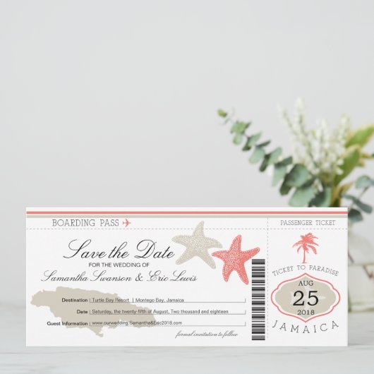 Save the Date Boarding nach Jamaika (Stehend Vorderseite)