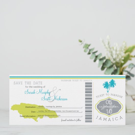 Save the Date Boarding nach Jamaika (Stehend Vorderseite)