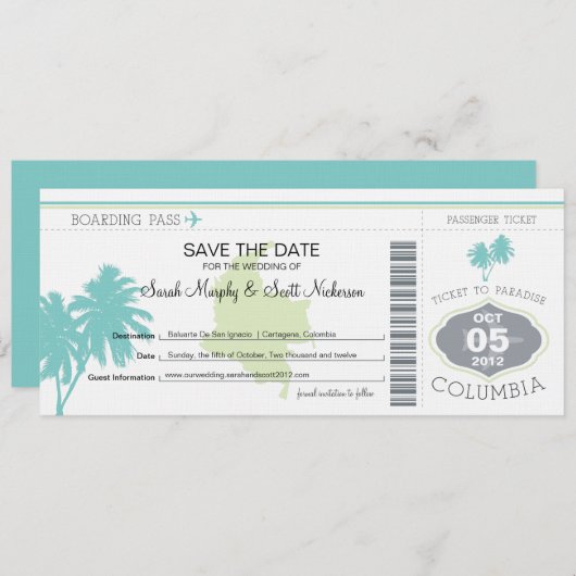 Save the Date Boarding nach Kolumbien (Vorne/Hinten)