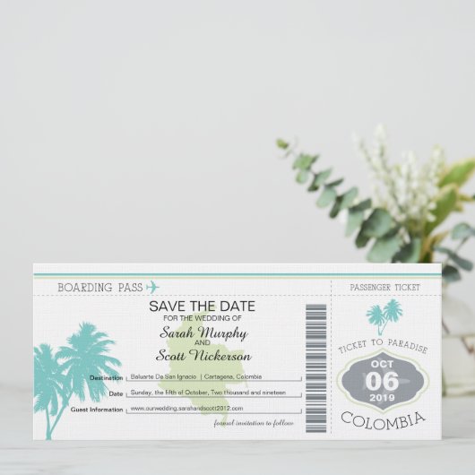 Save the Date Boarding nach Kolumbien (Stehend Vorderseite)