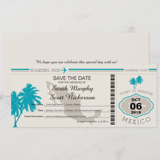 Save the Date Boarding nach Mexiko (Vorne/Hinten)