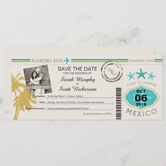 Save the Date Boarding nach Mexiko (Vorne/Hinten)