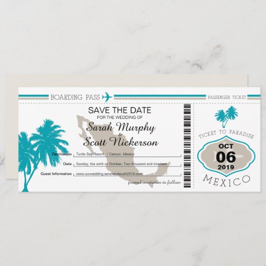 Save the Date Boarding nach Mexiko (Vorne/Hinten)
