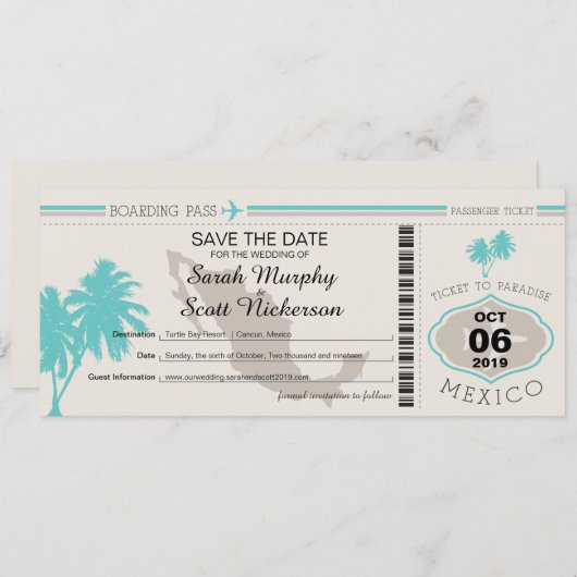 Save the Date Boarding nach Mexiko (Vorne/Hinten)