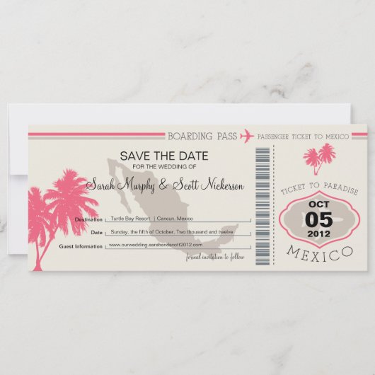 Save the Date Boarding nach Mexiko (Vorderseite)