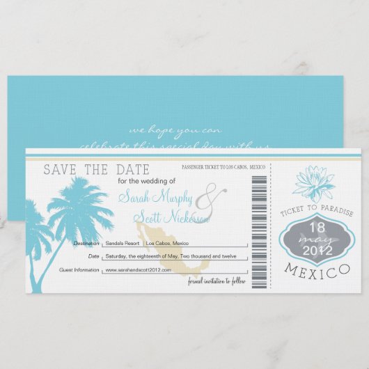 Save the Date Boarding nach Mexiko (Vorne/Hinten)