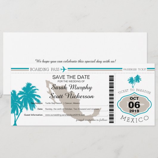 Save the Date Boarding nach Mexiko (Vorne/Hinten)