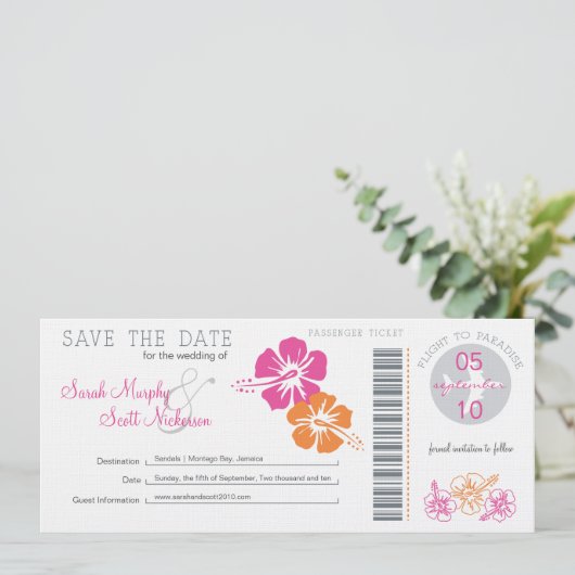 Save the Date Boarding Pass (Stehend Vorderseite)